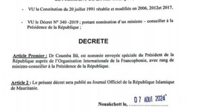 كمبه با مبعوثة خاصة لدى منظمة "الفرانكفونية" برتبة وزير